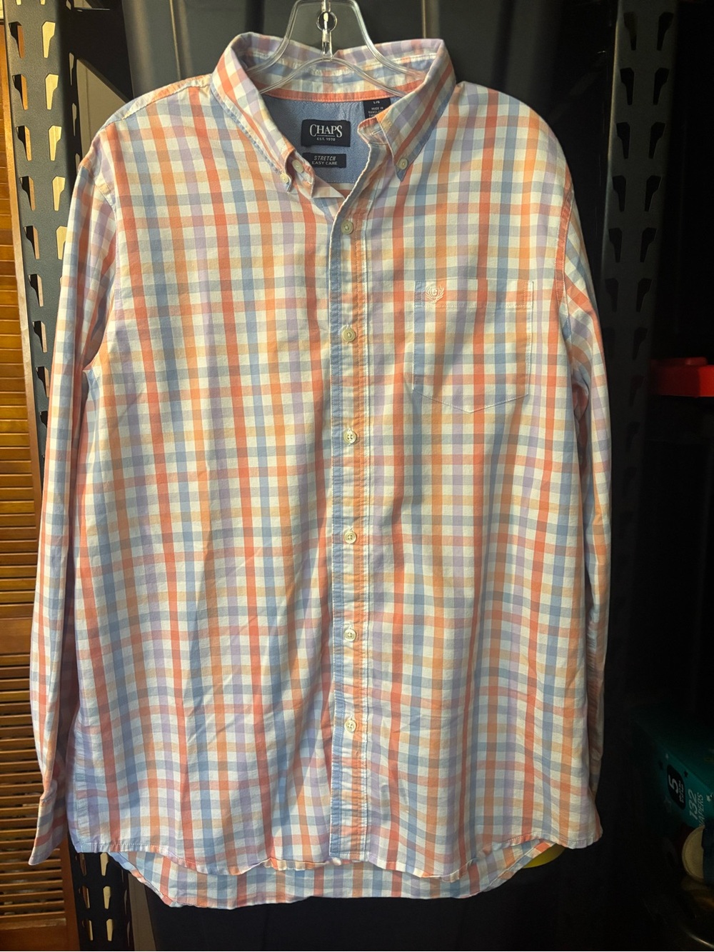 Chaps Men’s Button-Down Plaid Shirt - Blue, Orange & White